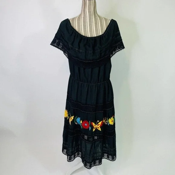 traditional mexican dress black Sunflower by Suzanne Neville